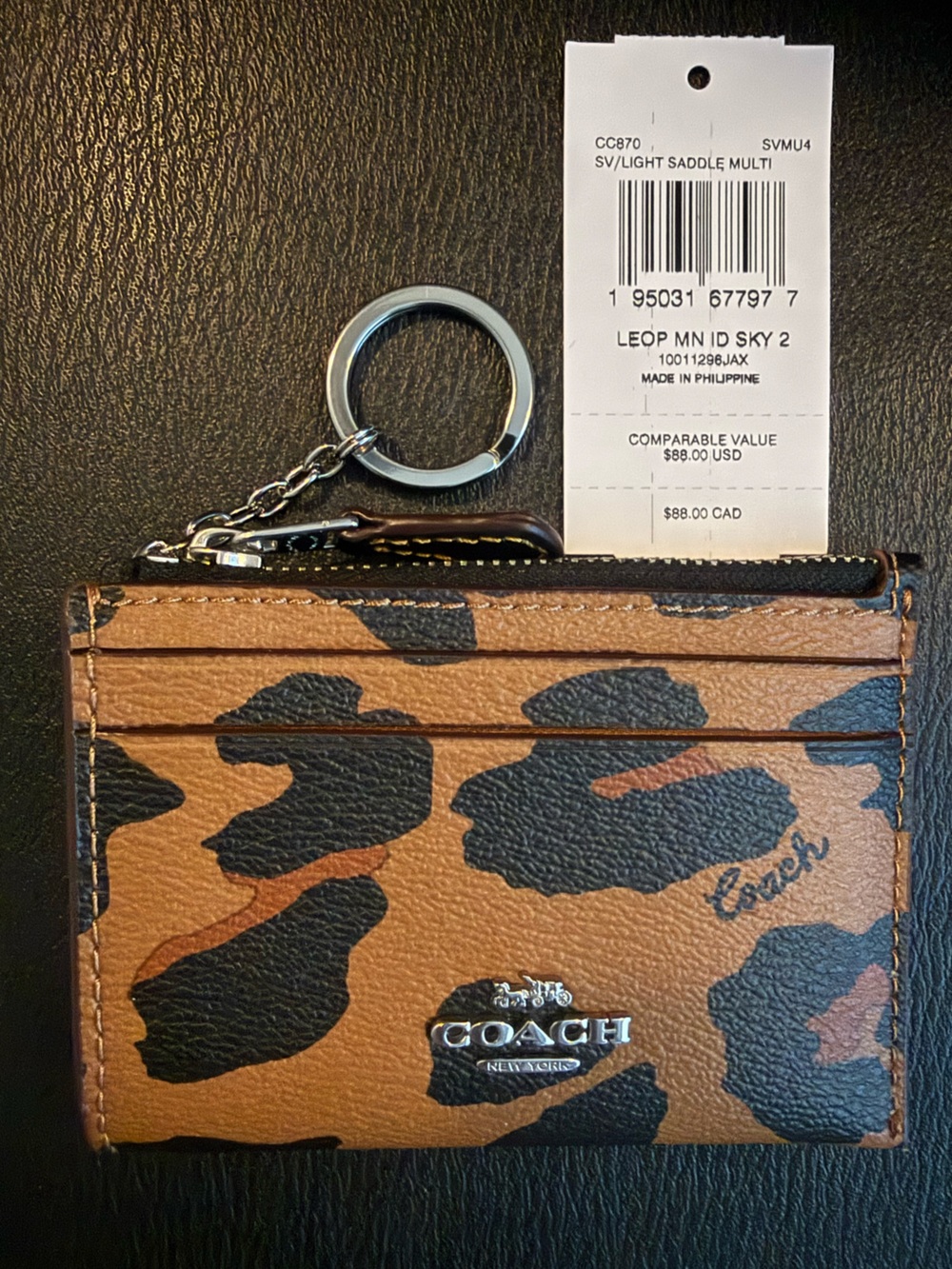 Coach Leopard Print Card Holder Keychain